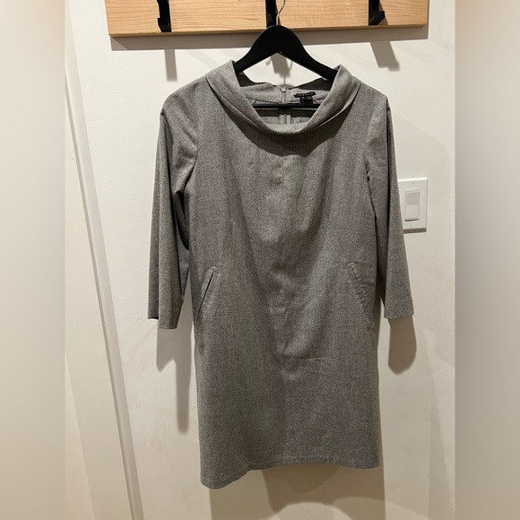 Theory Magrite W Gray Cowl Neck Virgin Wool Angora Mini Dress - Picture 2 of 10
